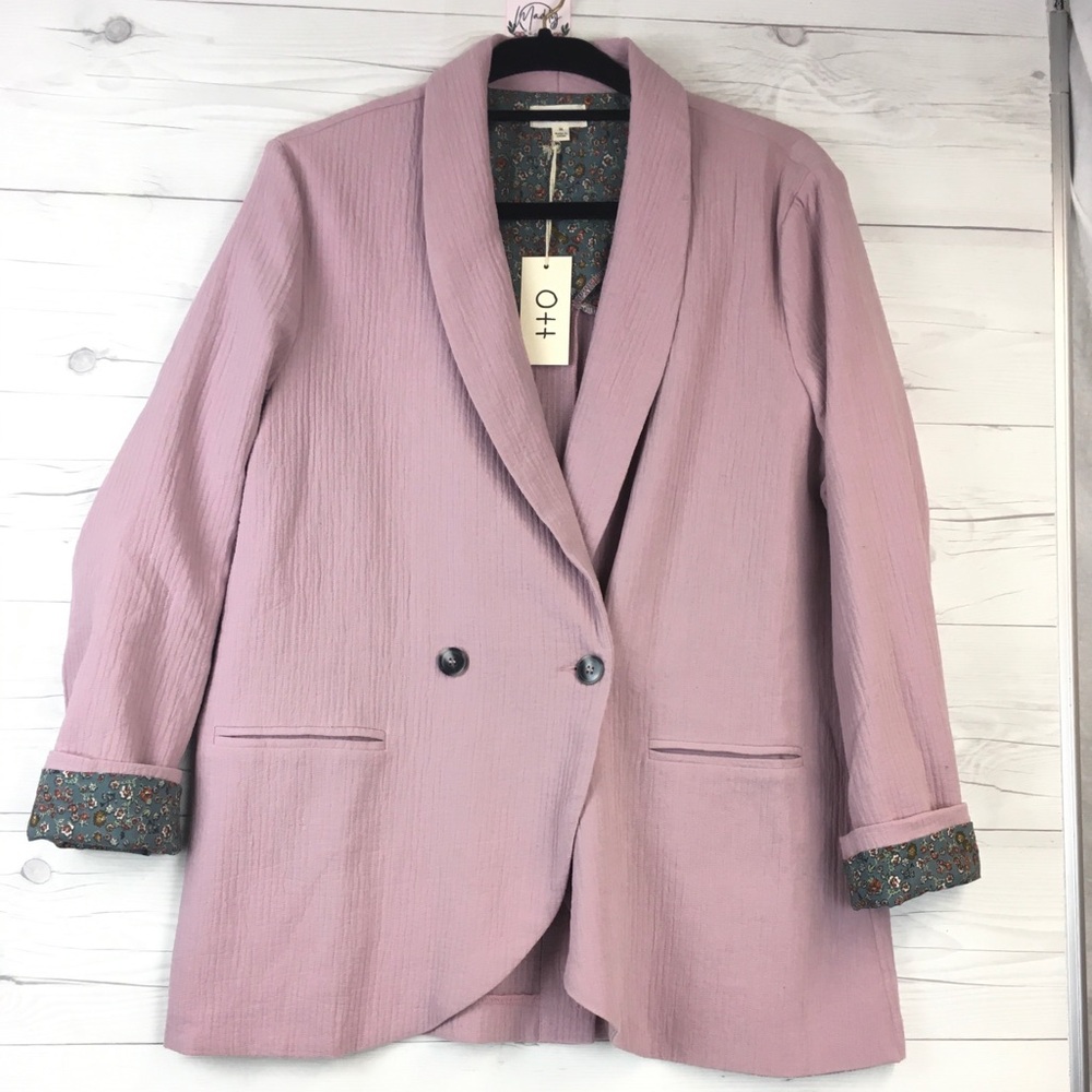 NWT Ott Blazer size Medium Casual jacket Crinkle fabric Lined with floral fabric